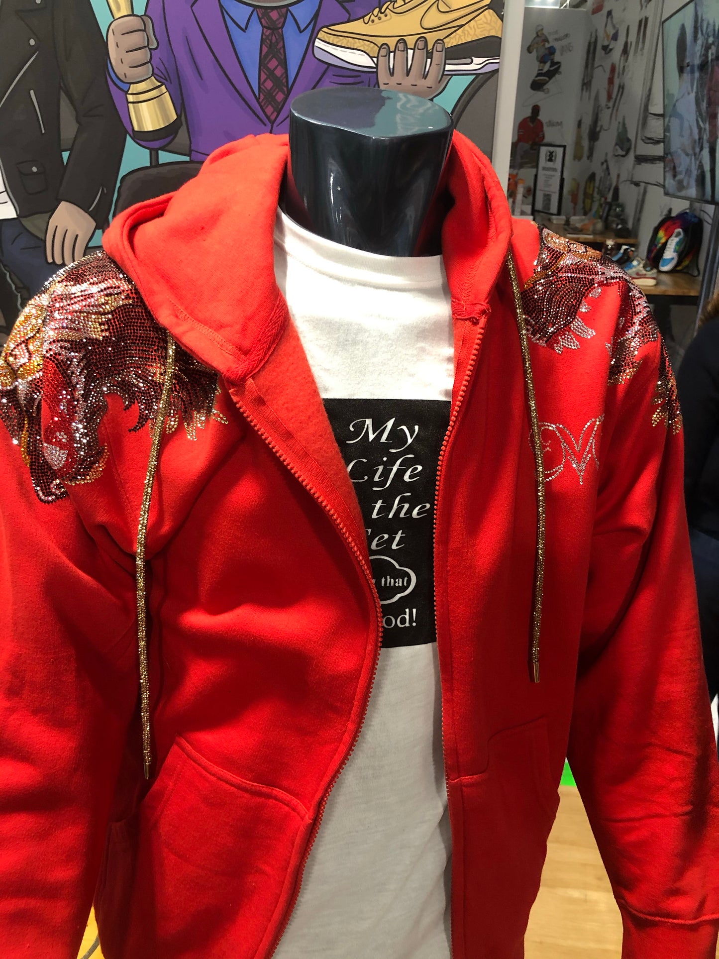 Black Gold silver & Red Rinstones 2 wolves